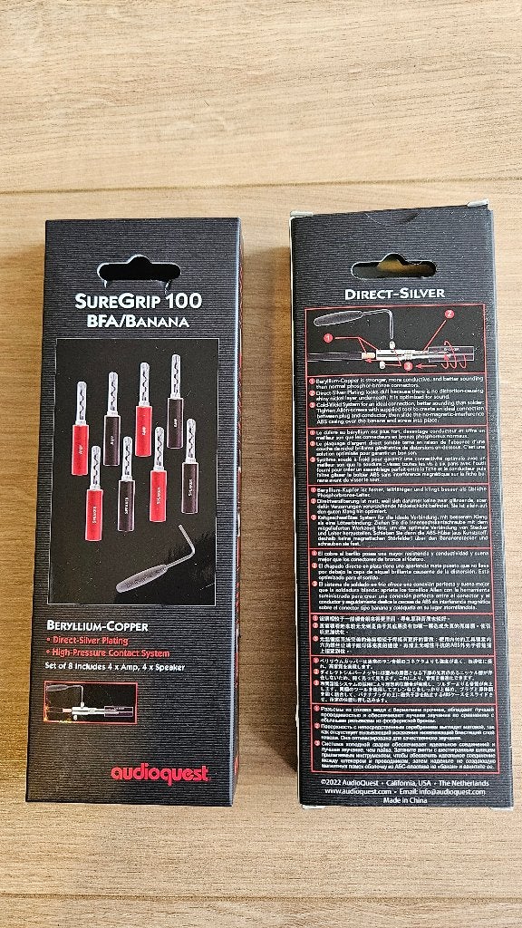 2 doosjes Audioquest Suregrip 100 banana, Verzenden, Nieuw, Minder dan 2 meter, Luidsprekerkabel
