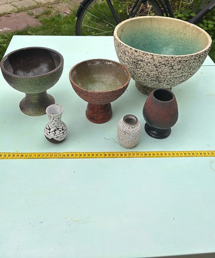 Set vintage berkenbast potten in de stijl va hk living, Ophalen, Rond, Zo goed als nieuw, Aardewerk
