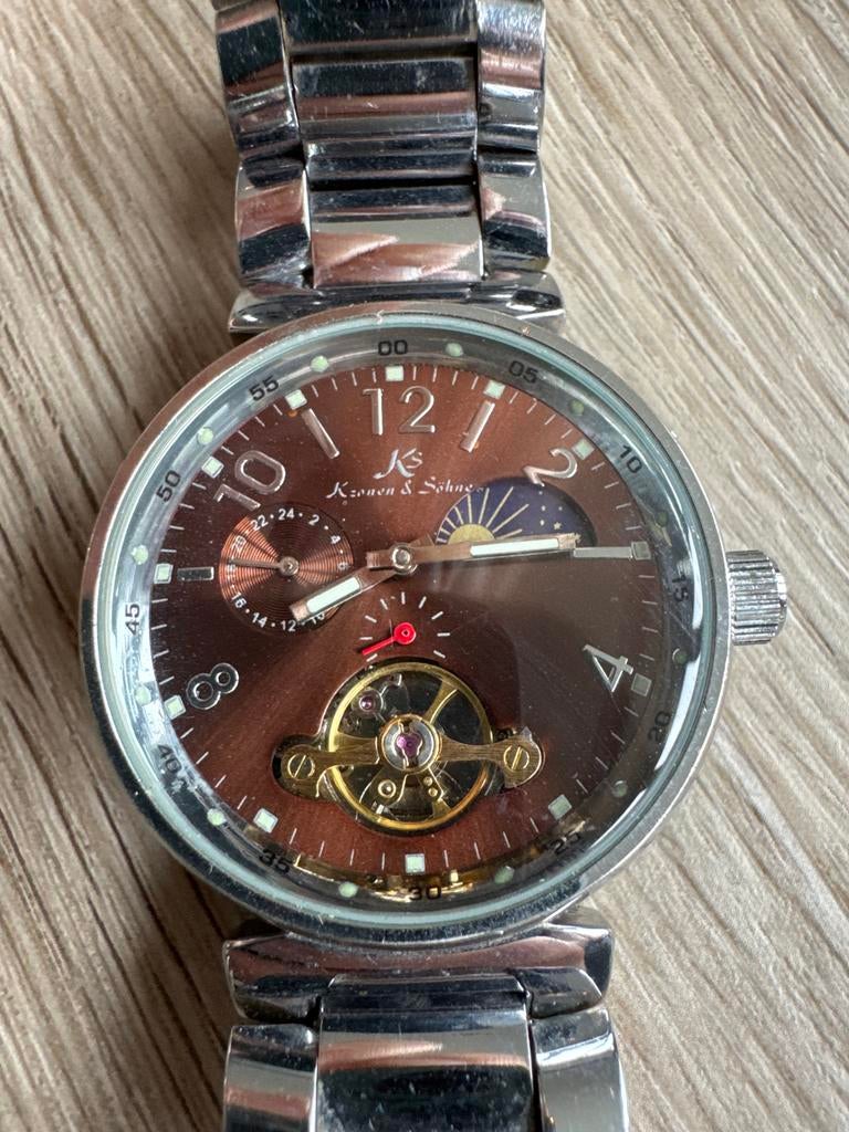 Kronen & Söhne automaat horloge - open hart - werkt goed, Overige merken, Staal, Met bandje, Polshorloge