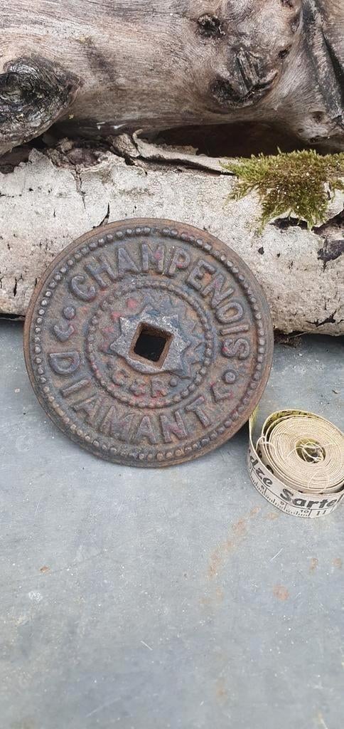 oud frans stoer industriële ijzeren plaque met tekst, Ophalen of Verzenden