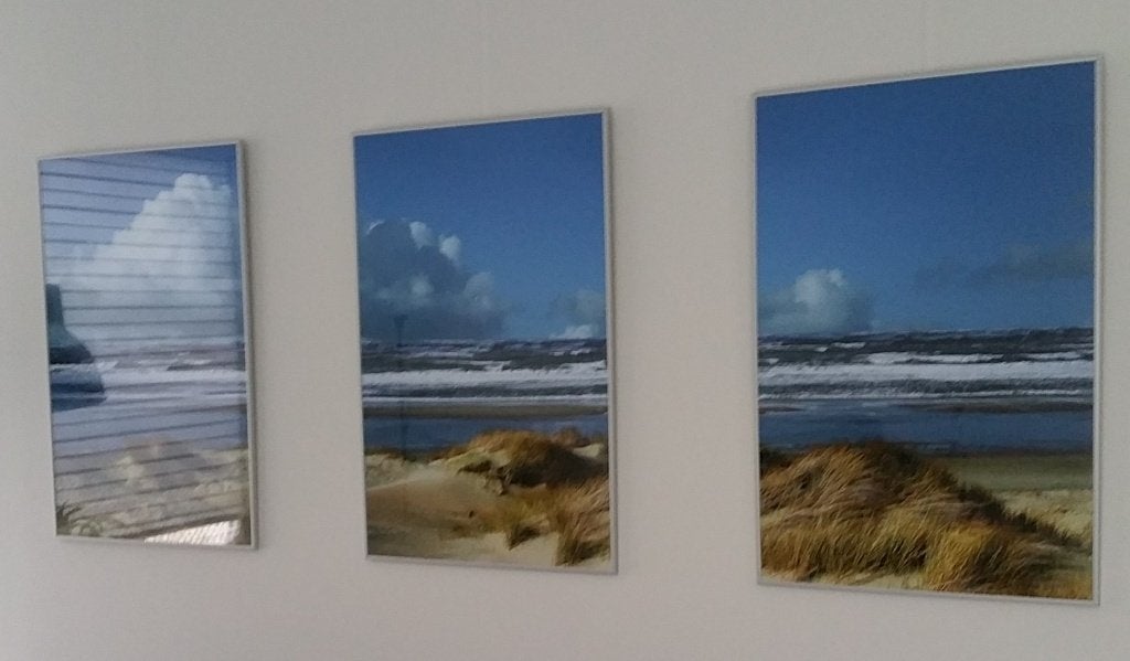 Drieluik strant Texel, Huis en Inrichting, Woonaccessoires | Schilderijen, Tekeningen en Foto's, Ophalen, Zo goed als nieuw, Foto of Poster