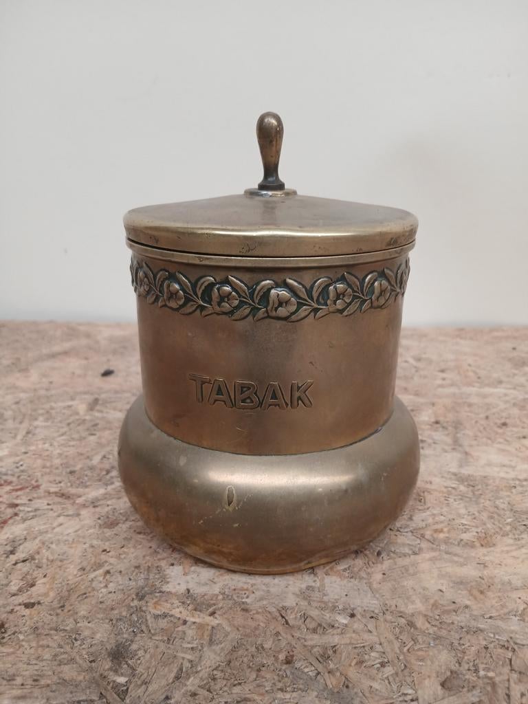 Antieke koperen tabakspot met deksel - 12 cm diameter, Antiek en Kunst, Ophalen of Verzenden