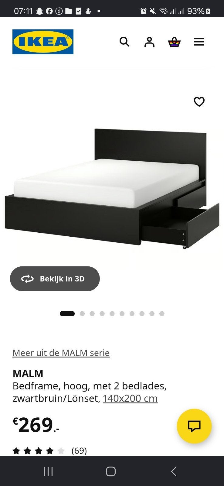 IKEA MALM Bedframe met lattenbodem en lades, zwartbruin, Ophalen, Gebruikt, Zwart, Tweepersoons