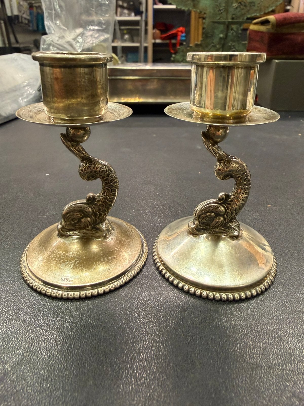 Zilveren 835 kandelaar met vis, Ophalen of Verzenden, Zilver