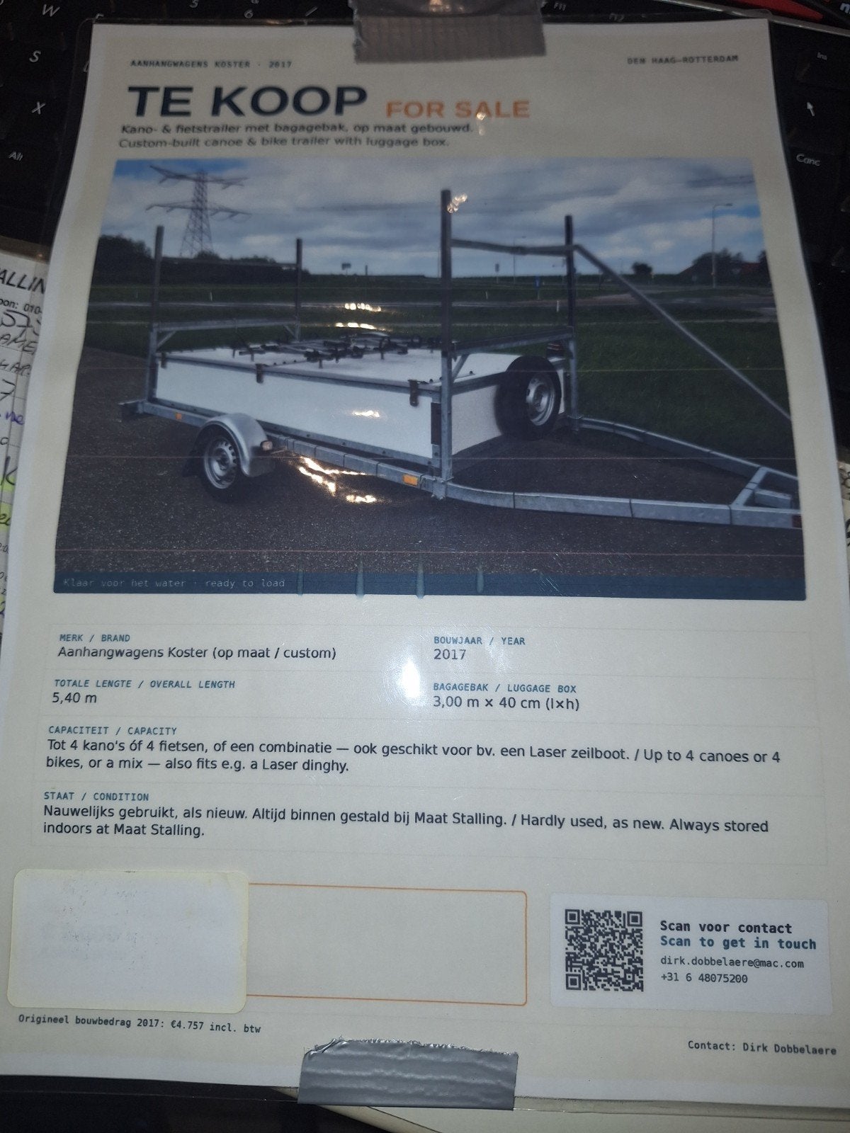 Aanhangwagen Koster / Kano&fietstrailer, Auto diversen, Ophalen, Gebruikt