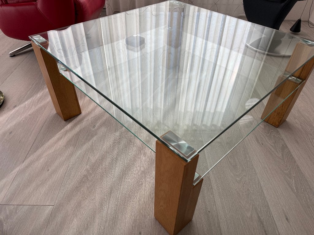 Salontafel Glas, Ophalen, 50 tot 100 cm, Eikenhout, Vierkant