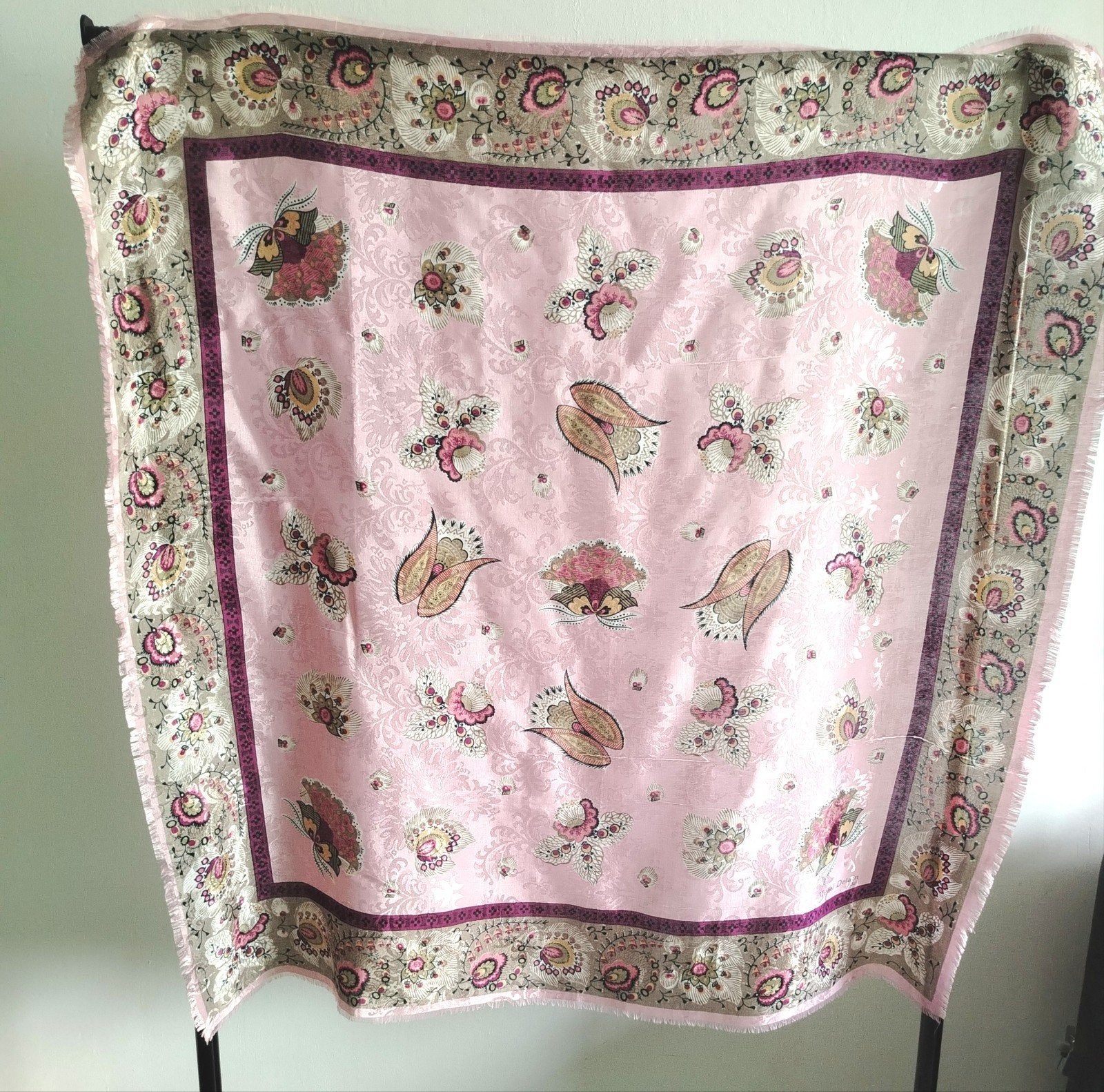 Vintage Michel Delain Paris Sjaal - Paisley Print, Michel Delain Paris, Ophalen of Verzenden, Gedragen