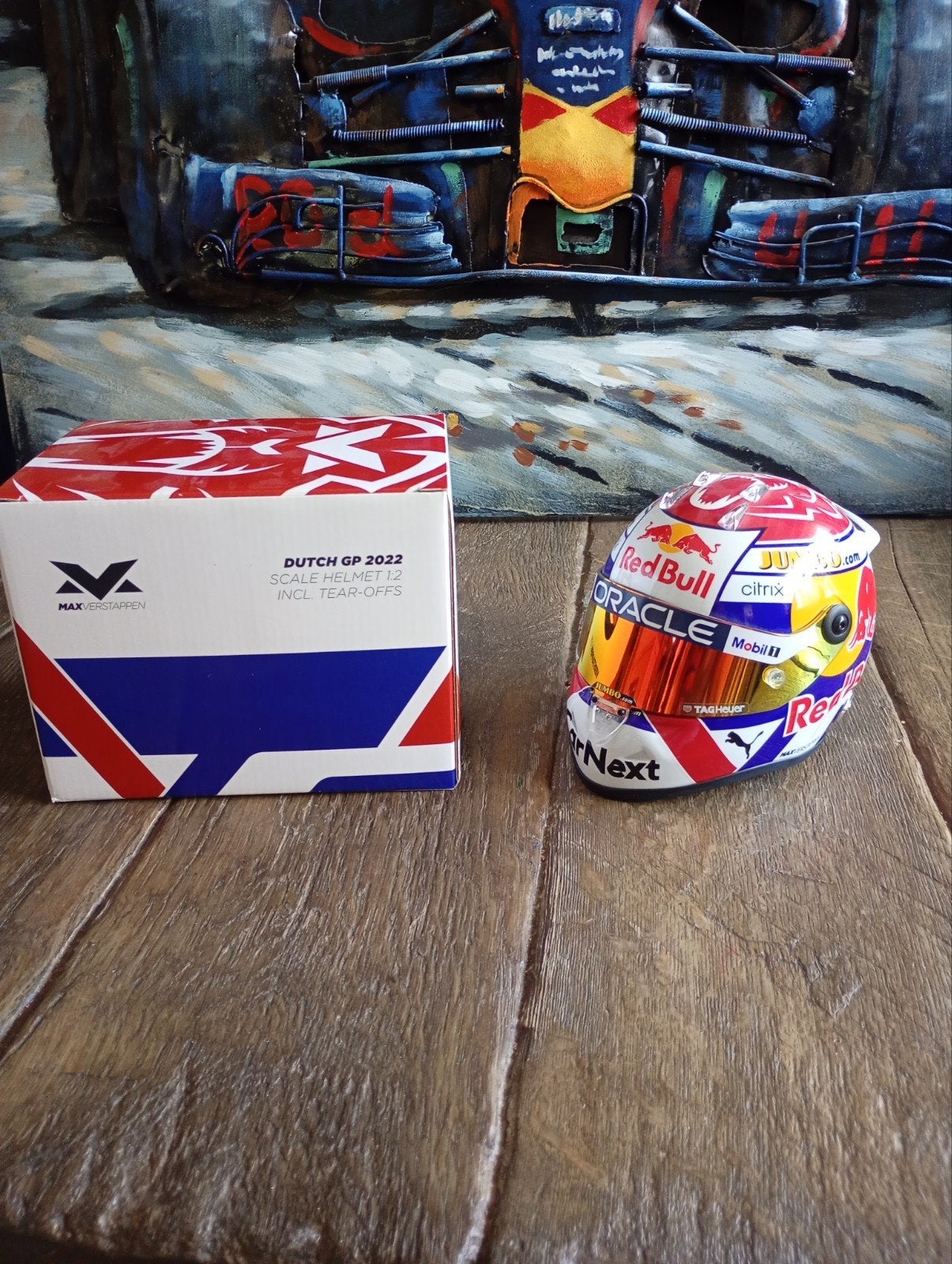 Max Verstappen Dutch GP 2022 Helm Replica Schaalmodel, Verzenden, Zo goed als nieuw, Formule 1