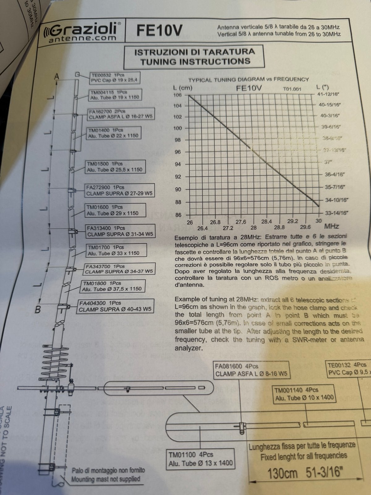Grazioli FE10V Verticale Antenne - 26-30MHz, Telecommunicatie, Antennes en Masten, Ophalen, Zo goed als nieuw, Antenne