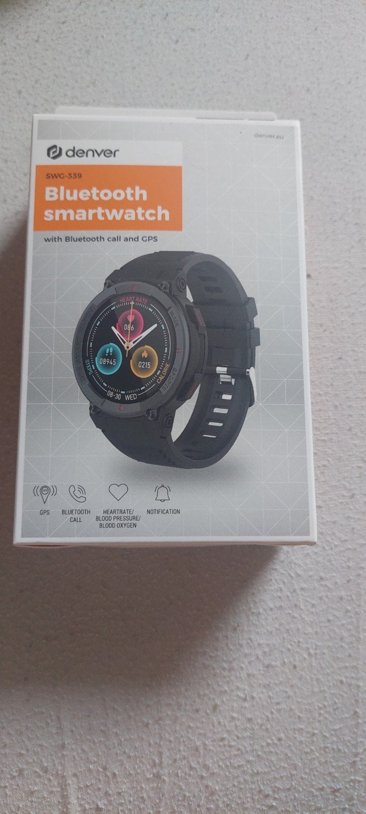 Denver SWG-339 Bluetooth Smartwatch met GPS en belfunctie, Stappen, Verzenden, Zwart, Nieuw