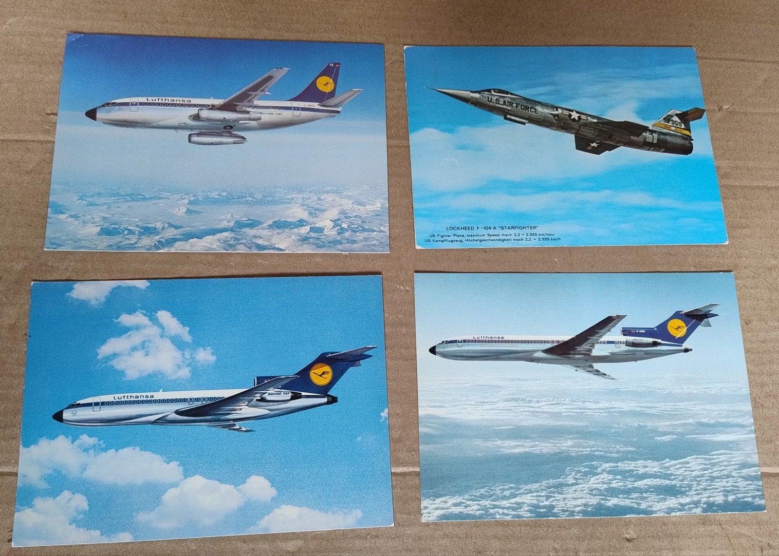4 ansichtkaarten thema vliegtuigen Lufthansa en Lockheed, Ophalen of Verzenden, Zo goed als nieuw, Kaart, Foto of Prent