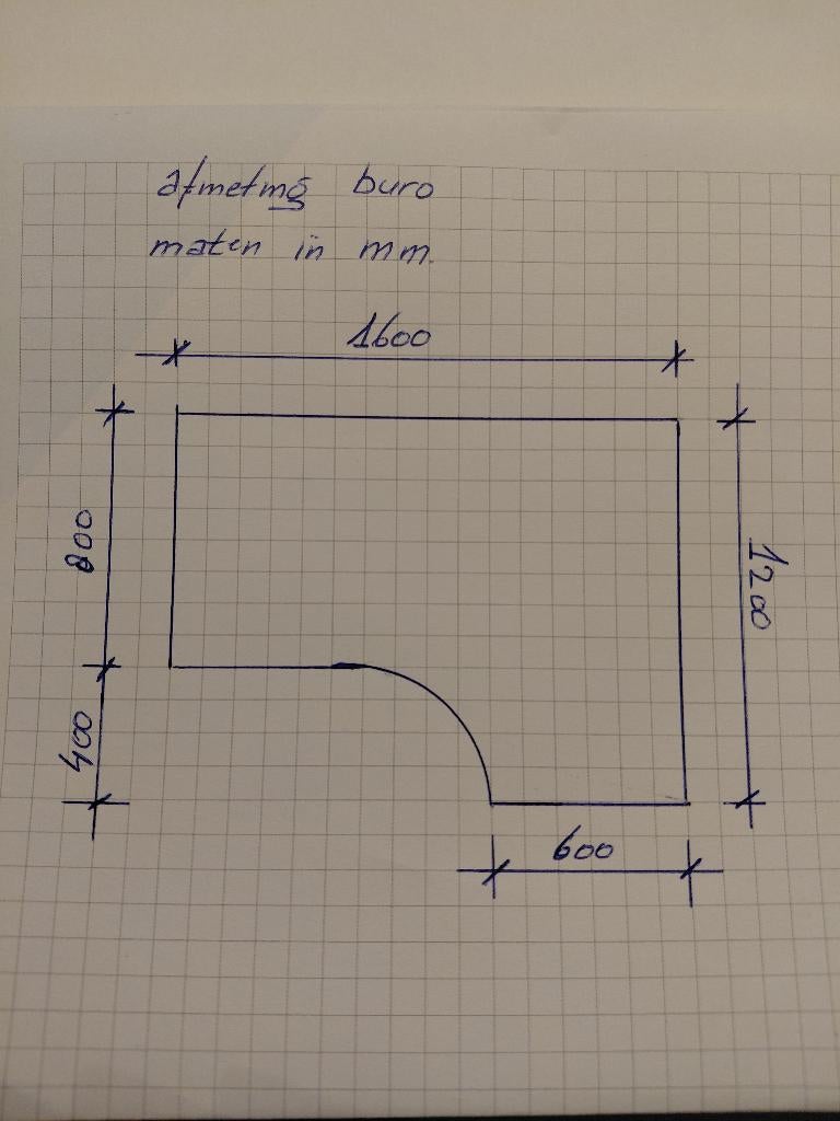 hoek buro, 160 cm, Gebruikt, 120 cm, In hoogte verstelbaar