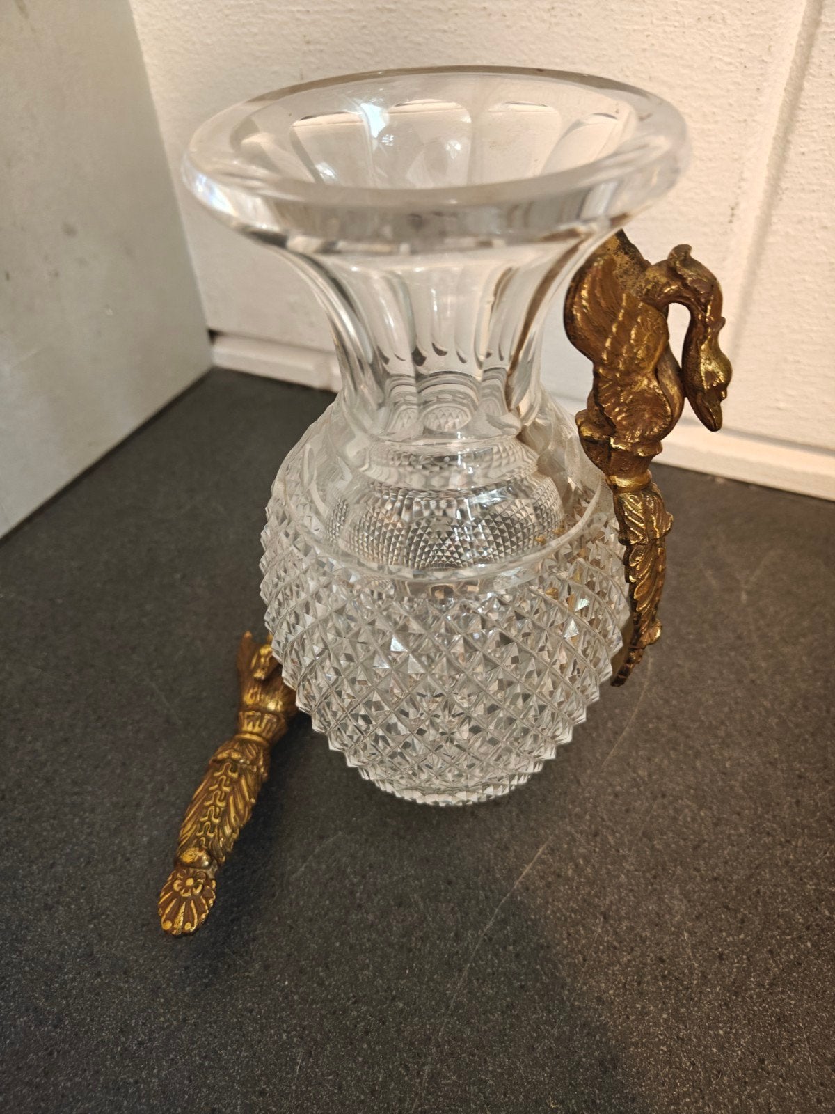 Antieke kristallen vaas met 2 bronzen ornamenten opknapper., Antiek en Kunst, Ophalen of Verzenden
