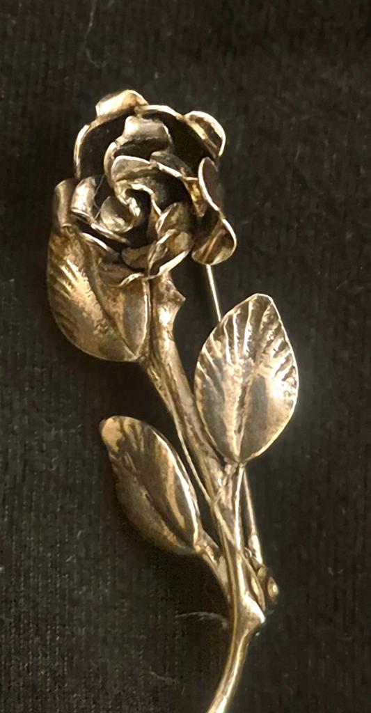 Zilveren Roos broche ~ TEKA (Theodor Klotz), 4 tot 7 cm, Gebruikt, Ophalen of Verzenden, Zilver