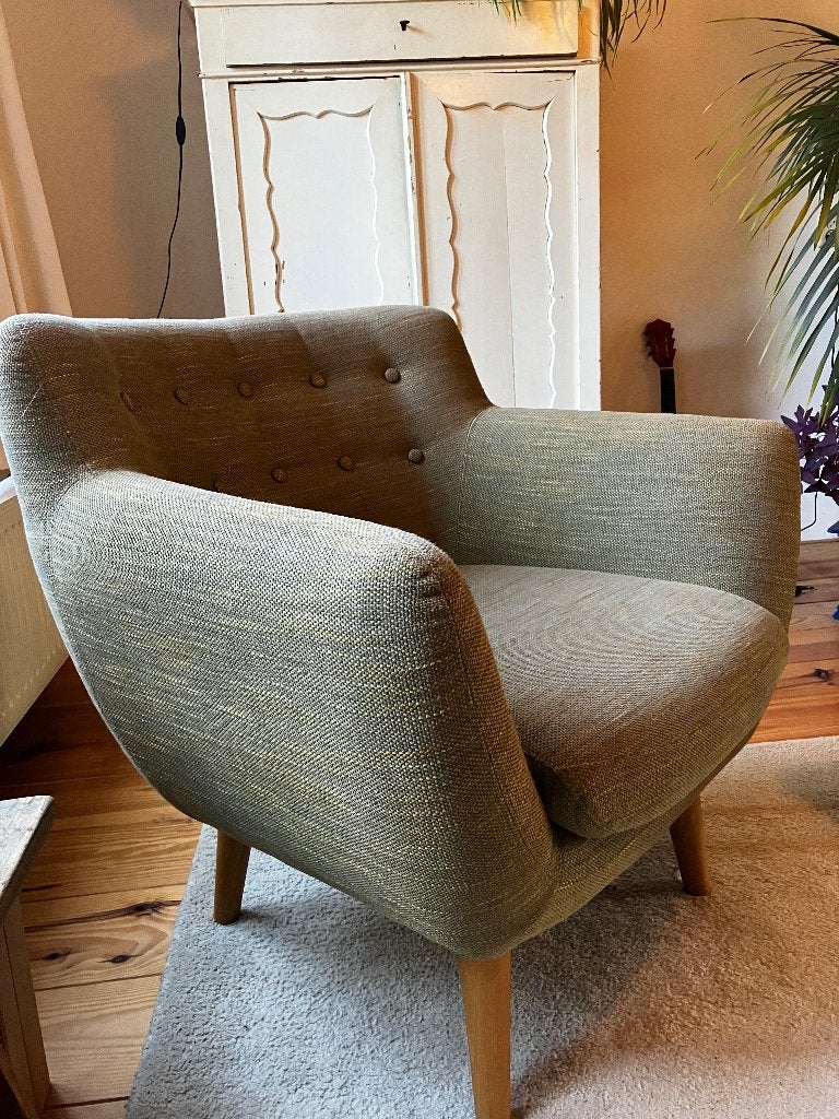 Stoel/fauteuil in groen/gele kleur, Huis en Inrichting, Ophalen, Hout, Minder dan 75 cm, Zo goed als nieuw