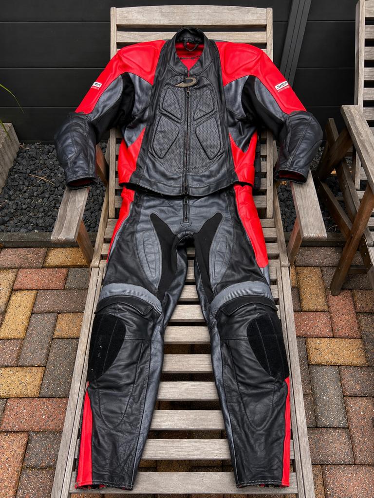 Leren motorpak Damen Motorfashion maat 54 zwart/rood 2-delig, Ophalen of Verzenden, Tweedehands, Heren, Combipak