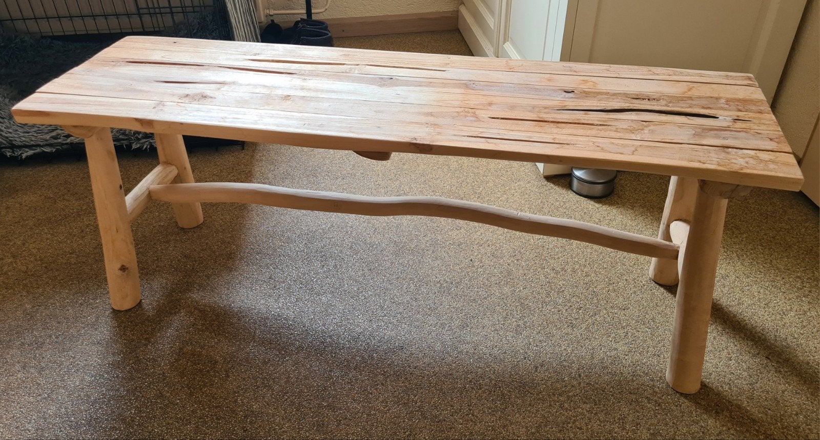Rustieke houten bank - massief hout, Ophalen, Zo goed als nieuw