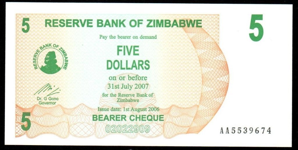 Bankbiljet - Zimbabwe 5 Dollars 2006 - UNC., Ophalen of Verzenden, Zimbabwe, Los biljet