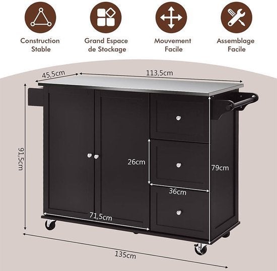 Houten Keukentrolley – Keukenwagen – Opbergkastje, Corvance B.V., Verzenden, Nieuw, Corvancebol@gmail.com