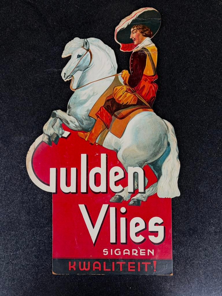 Gulden Vlies sigaren display reclamebord uit Tilburg, Verzamelen, Merken en Reclamevoorwerpen, Ophalen, Gebruikt, Reclamebord