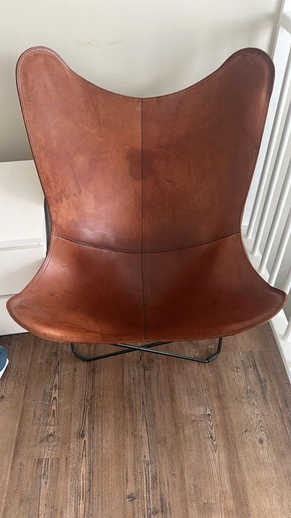 Leren vlinderstoel cuero design, Ophalen, Zo goed als nieuw, Leer, Eén