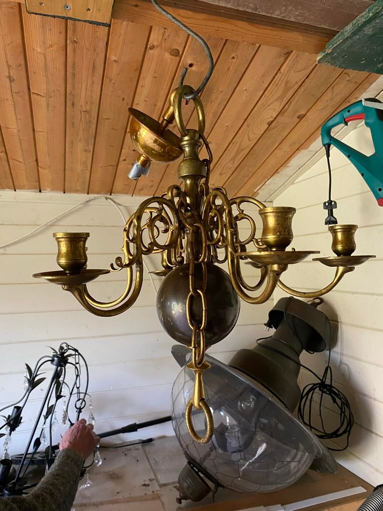 Zware koperen kroonluchter 48 cm, Antiek en Kunst, Ophalen
