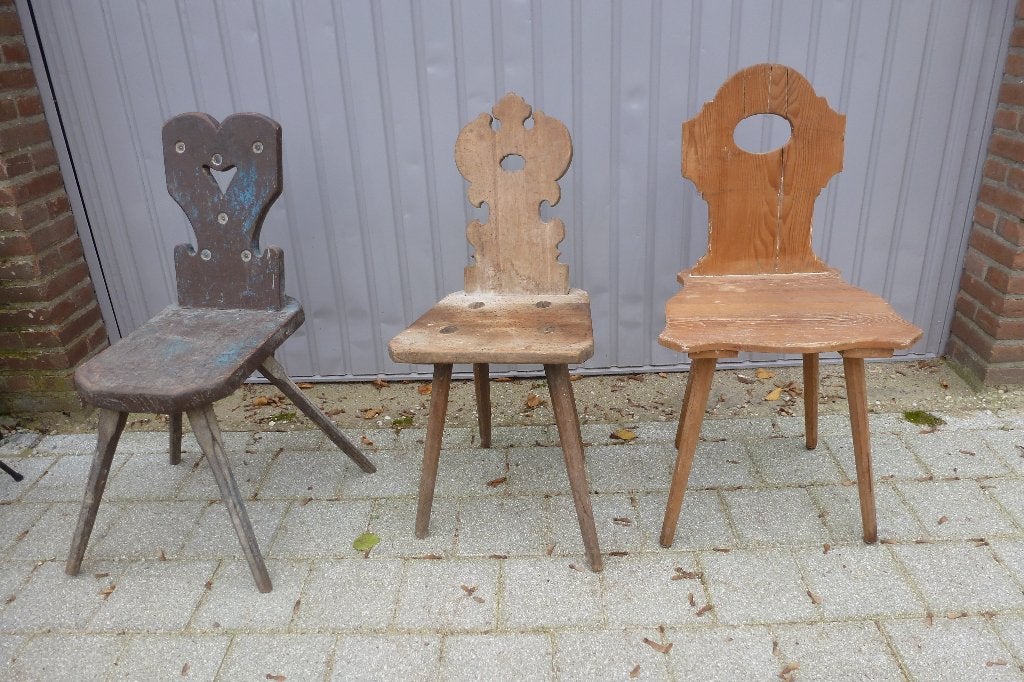 3 STOELEN,ZUIDDUITS,TIROL,BOERENSTOEL,ANTIEK, Gebruikt, Ophalen of Verzenden, RUSTICAL,ANTIEK,ZUIDDUITS, BOEREN, Hout