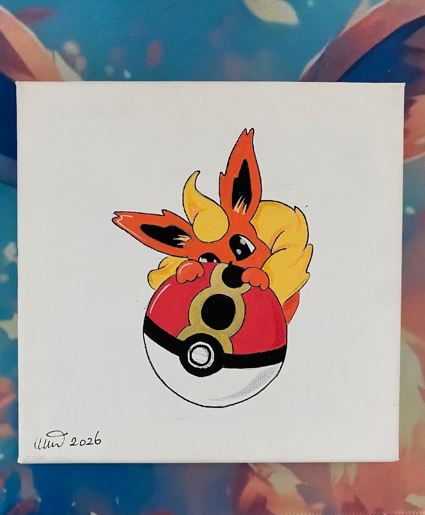 Handgeschilderd Pokémon canvas! Chibi Flareon, Ophalen of Verzenden