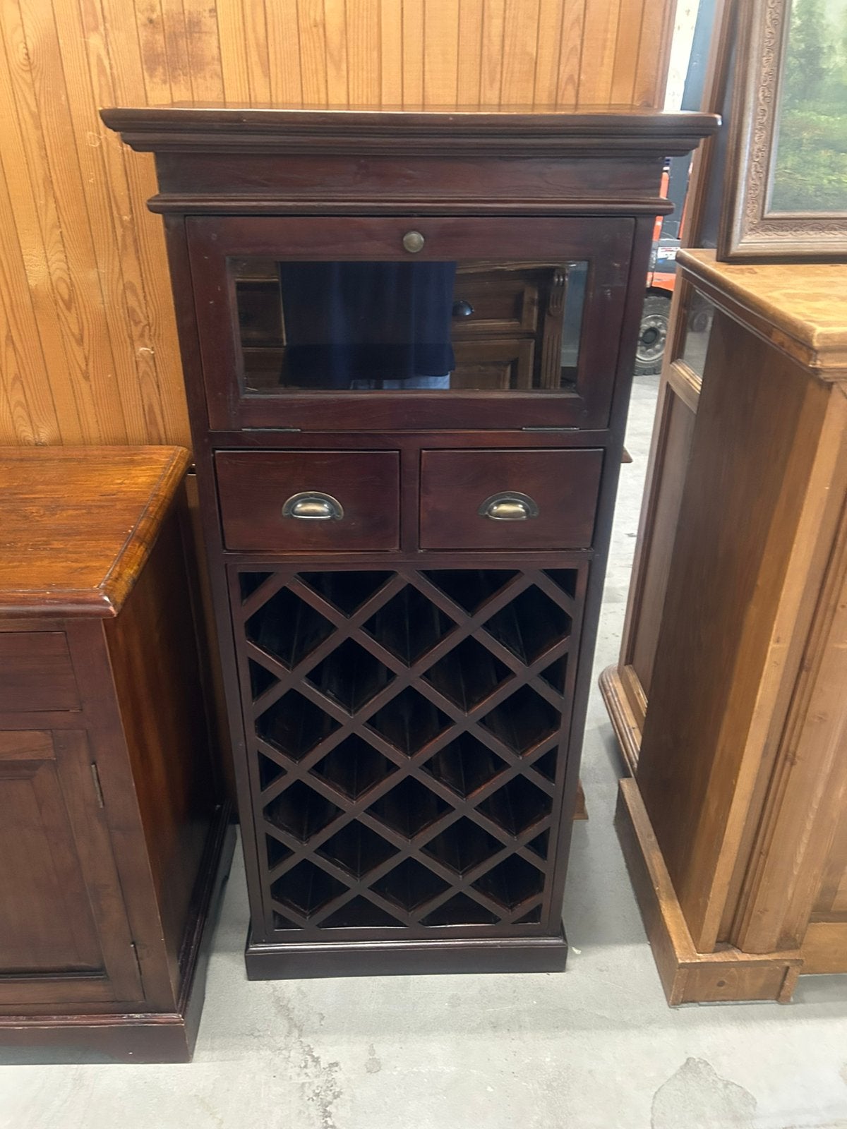 Teak houten wijn kast, Ophalen, Zo goed als nieuw, 25 tot 50 cm, Glas