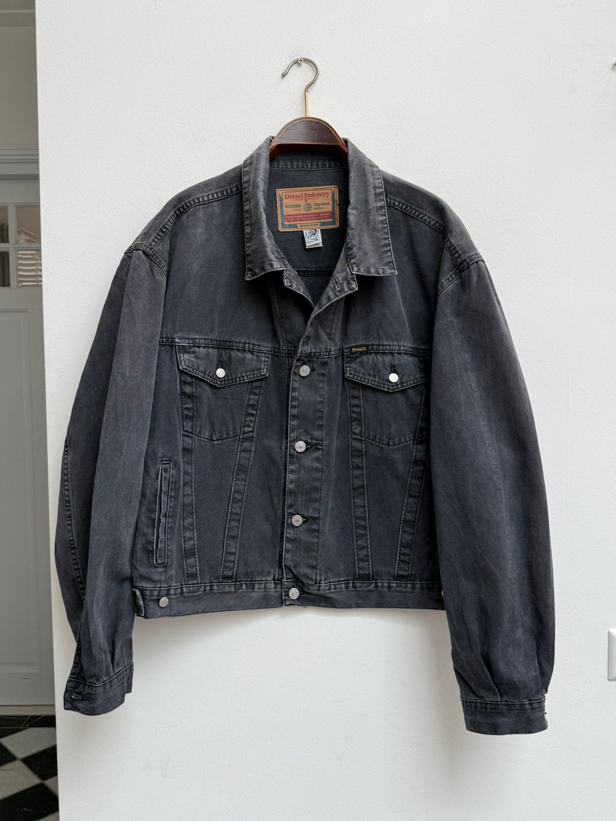 Vintage Diesel Industry Trucker Jacket Zwart XXL, Ophalen of Verzenden, Gedragen, Maat 56/58 (XL), Zwart