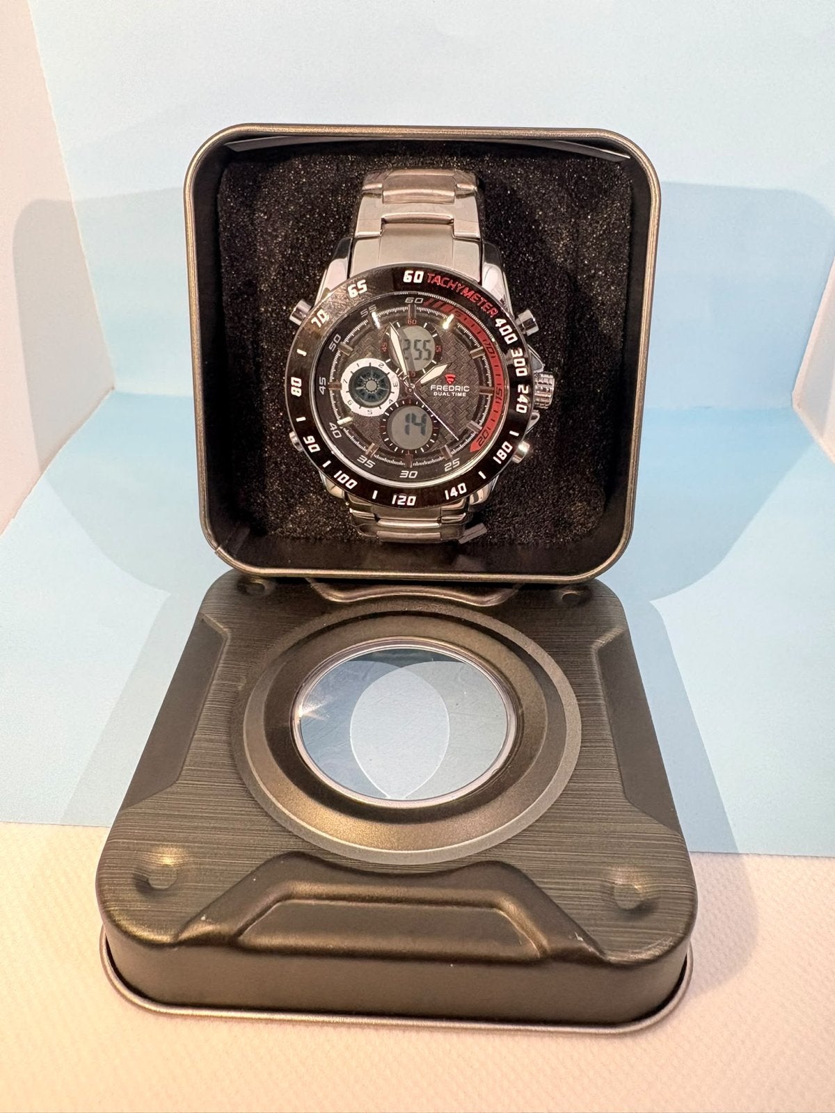 Frederic Dual Time Herenhorloge - Zo goed als nieuw, Overige merken, Staal, Polshorloge, Ophalen of Verzenden