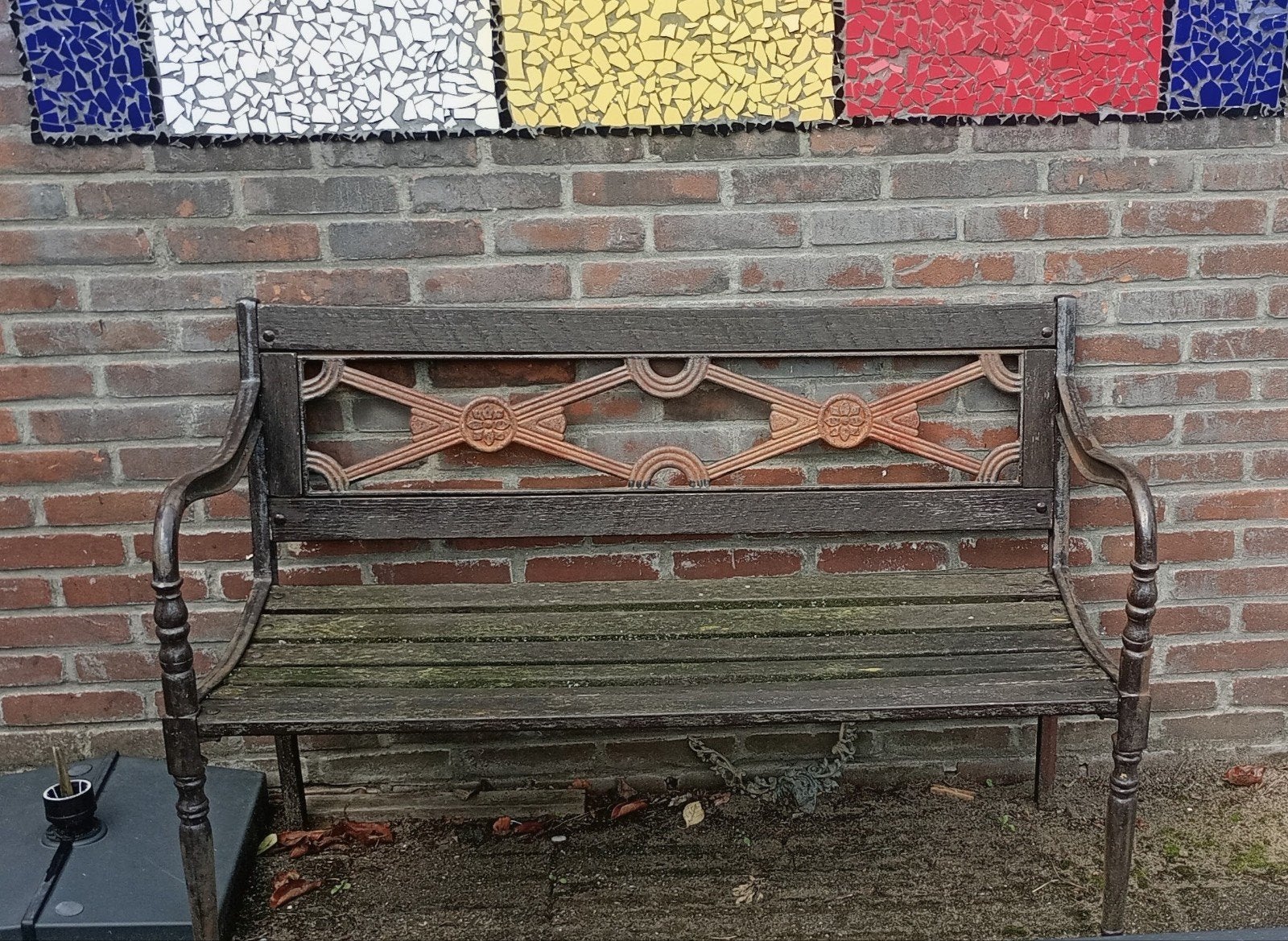 Vintage tuinbank met gietijzeren frame, Ophalen