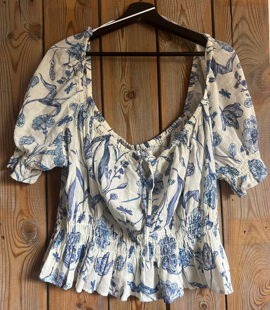 Nieuw wit/blauwe bloemetjes top H&M maat XXL, Ophalen of Verzenden, Nieuw, Maat 46/48 (XL) of groter, Wit
