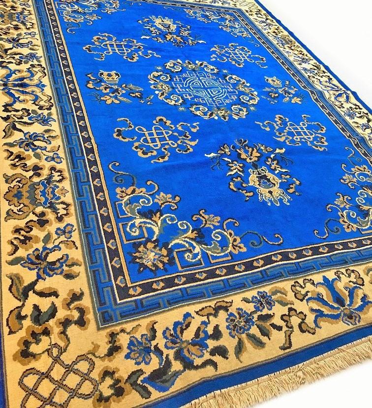 Grote Chinees tapijt - Art deco - klassiek vloerkleed wol, Huis en Inrichting, Gebruikt, Blauw, 200 cm of meer, Ophalen of Verzenden