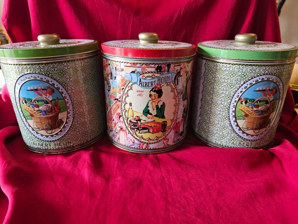 Set van 3 Albert Heijn Vintage Blikken, Huis en Inrichting, Keuken | Keukenbenodigdheden, Ophalen of Verzenden, Gebruikt