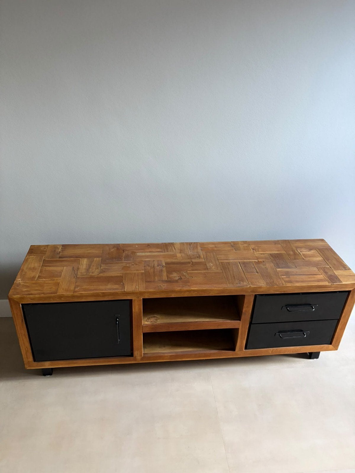 Tv meubel mangohout, Ophalen, 100 tot 150 cm, Zo goed als nieuw, Minder dan 100 cm