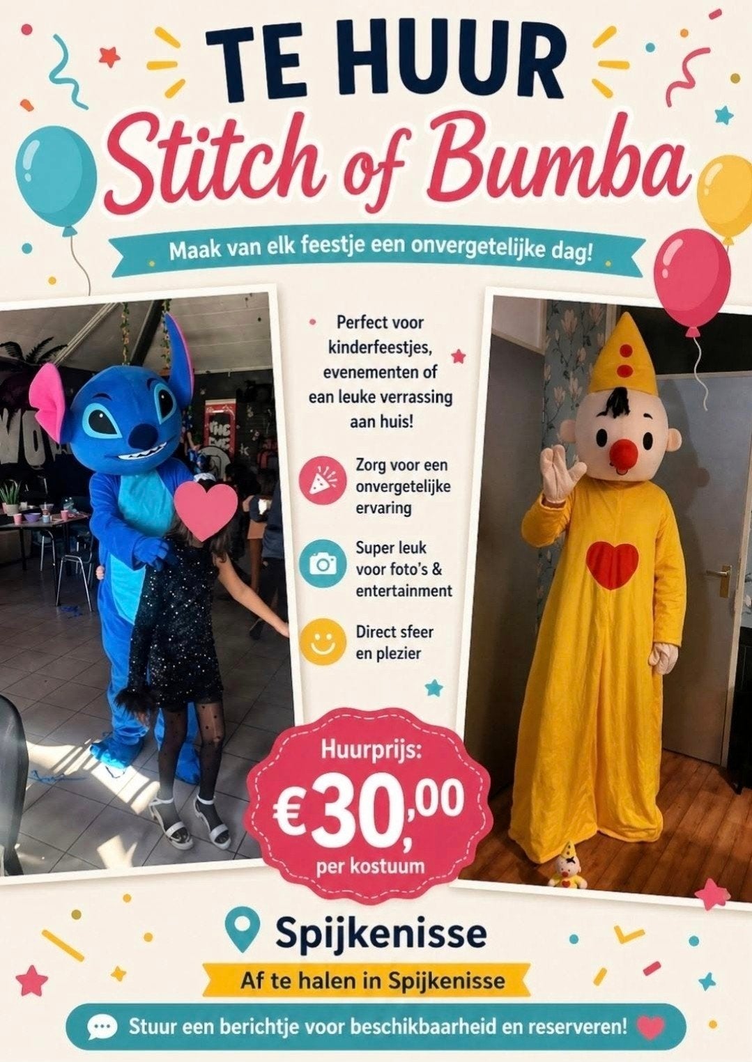 Mascotte te huur Spijkenisse, Ophalen, Verjaardag