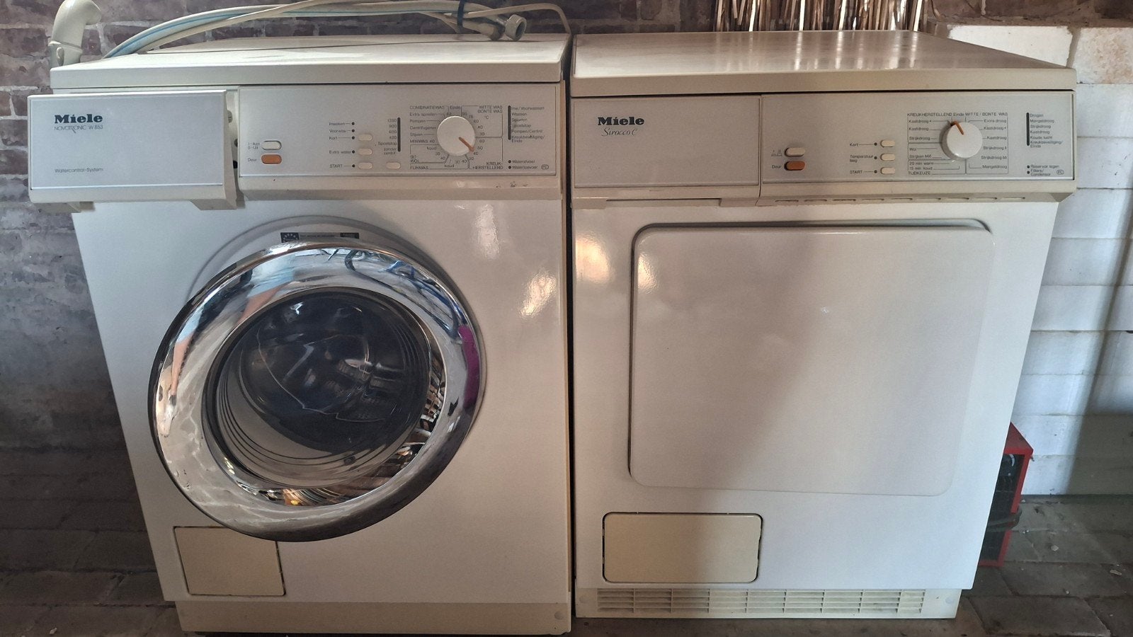 Miele W853 en T495 C Wasmachine en Droger Set, Ophalen of Verzenden, Gebruikt, 85 tot 90 cm
