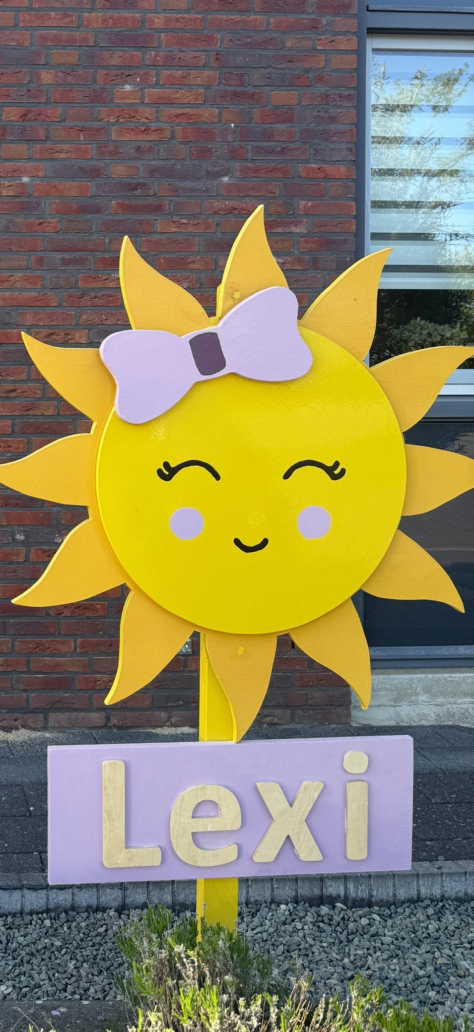 Handgemaakt geboortebord zon met strikje, Ophalen, Gebruikt, Geboortebord