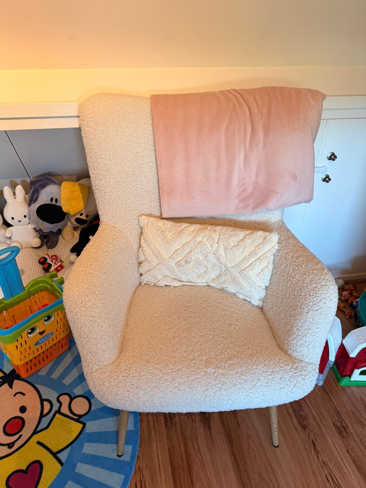 Teddy/boucle fauteuil, Huis en Inrichting, Fauteuils, Ophalen, 75 tot 100 cm, Zo goed als nieuw, Stof