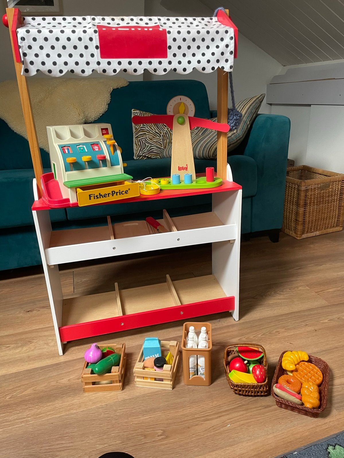 Houten Speelgoed Winkel met Kassa en Accessoires, Ophalen, Gebruikt, Knutselen