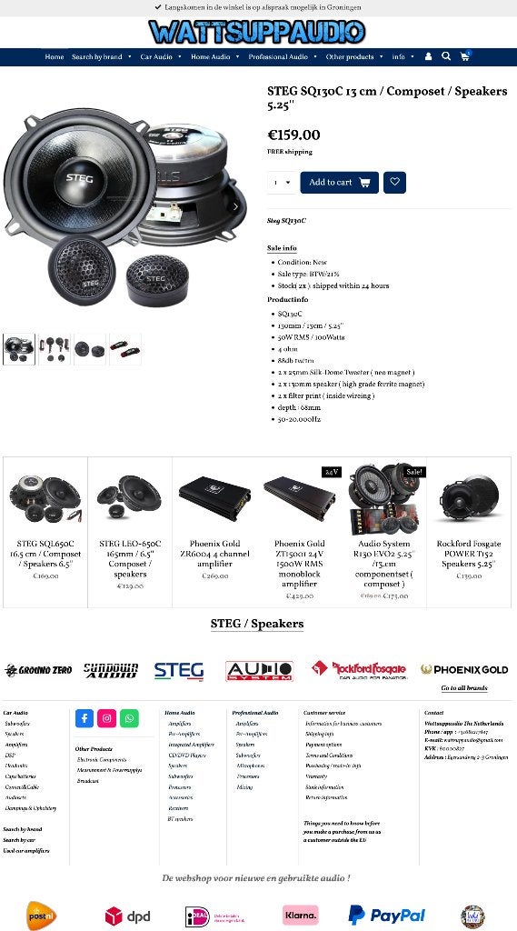 STEG SQ130C 13 cm / Composet / Speakers 5.25'', Auto diversen, Hifi-Focus, Aalsmeerderweg 173 1432 CL, Aalsmeer, Nieuw, Ophalen of Verzenden