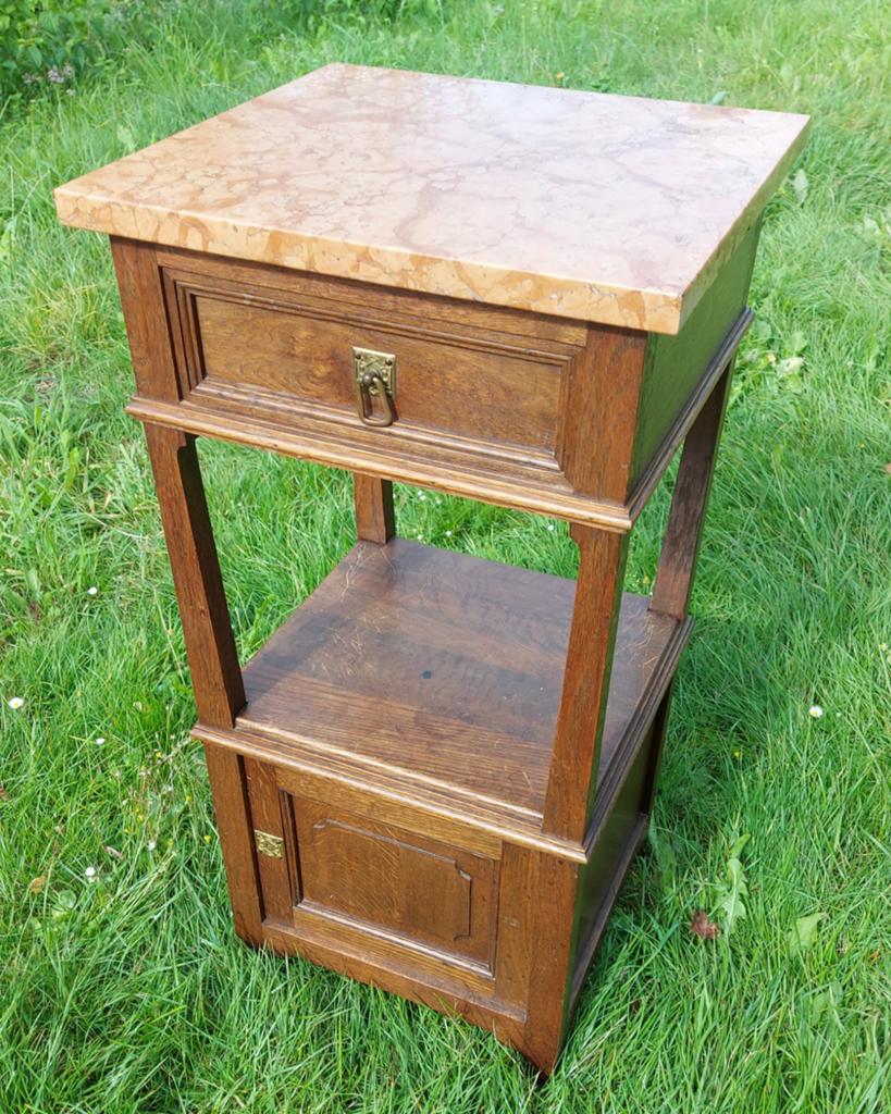 Brocante Frans houten kastje nachtkastje met marmer, Ophalen