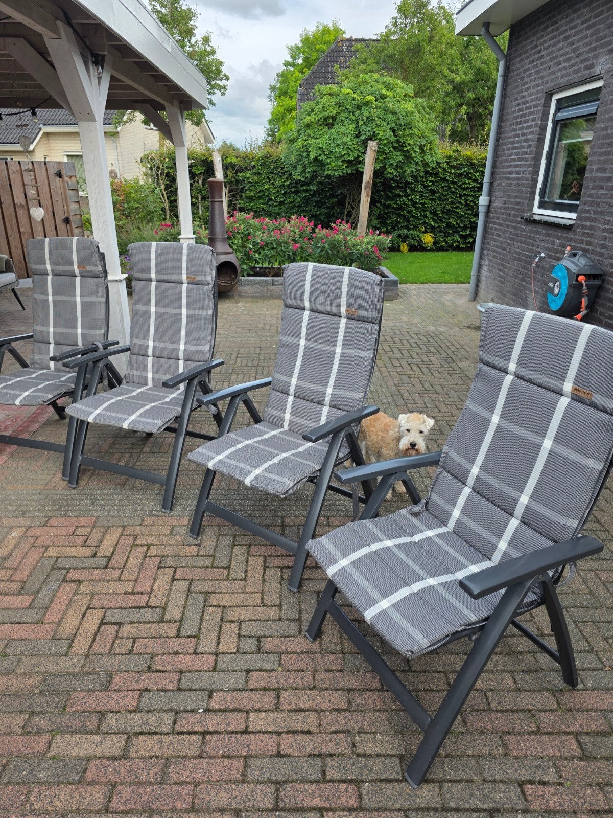 Madison stoelkussens voor tuinstoelen - Grijs geruit, Tuin en Terras, Ophalen, Zo goed als nieuw, Overige materialen, Stapelbaar