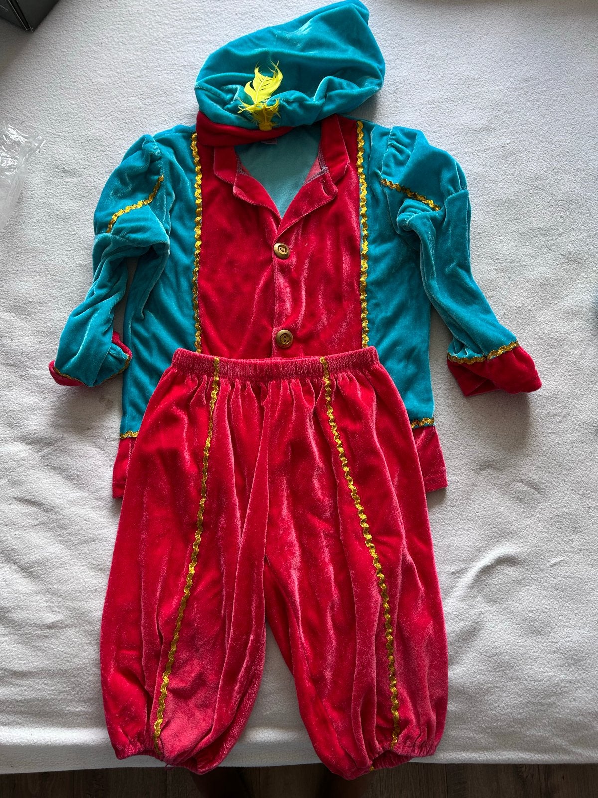 Pietenpak rood/roze en blauw met muts, Ophalen of Verzenden, Zo goed als nieuw, 110 t/m 116, Jongen of Meisje