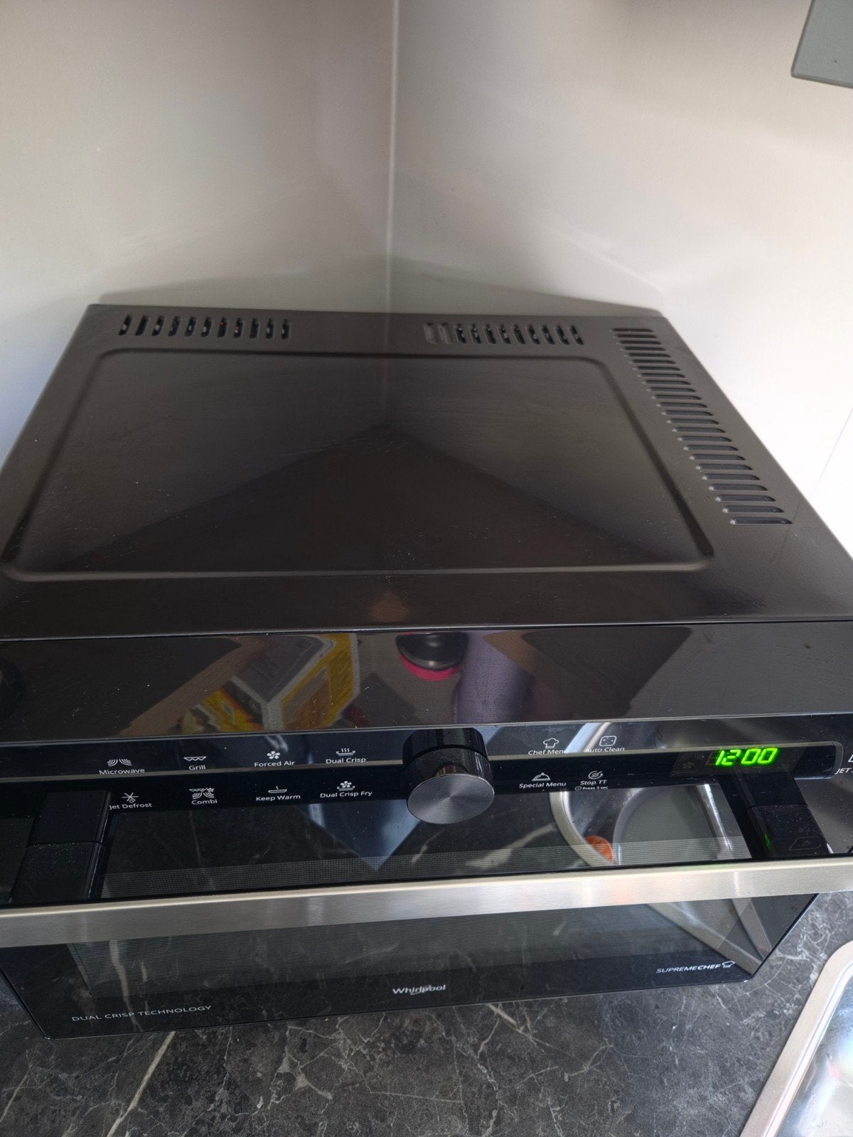 Whirlpool Supreme Chef combimagnetron met Dual Crisp, Ophalen, Combimagnetron, Zo goed als nieuw, Draaiplateau