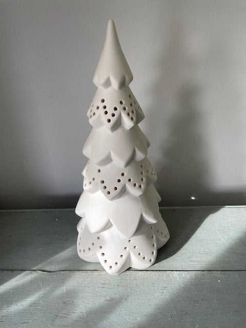 Kerstdecoratie kerstboom. Wit aardewerk. Sissy boy theelicht, Ophalen, Zo goed als nieuw