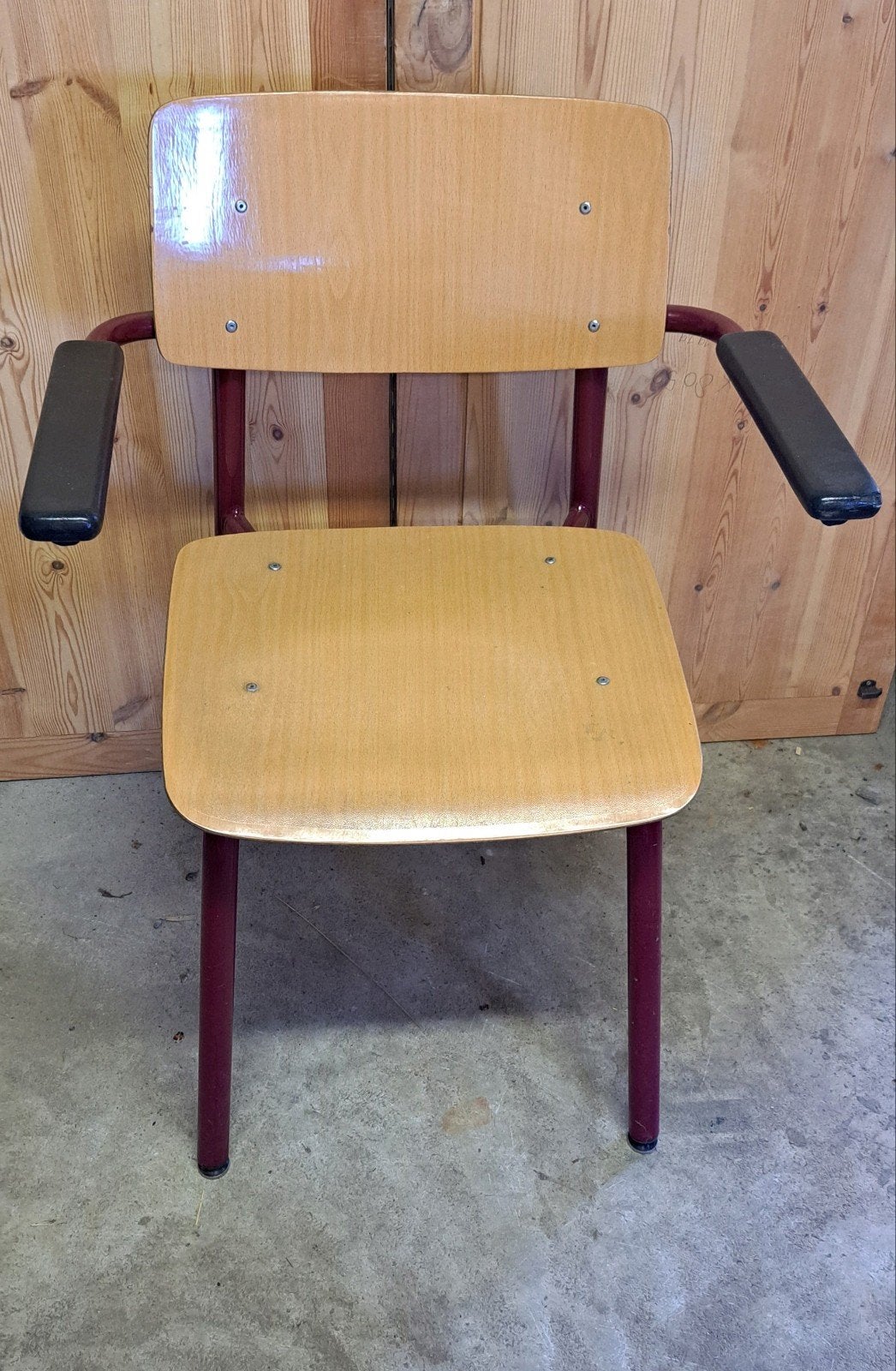 Vintage houten School stoel met armleuningen -, Ophalen, Gebruikt, Bruin, Onbekend