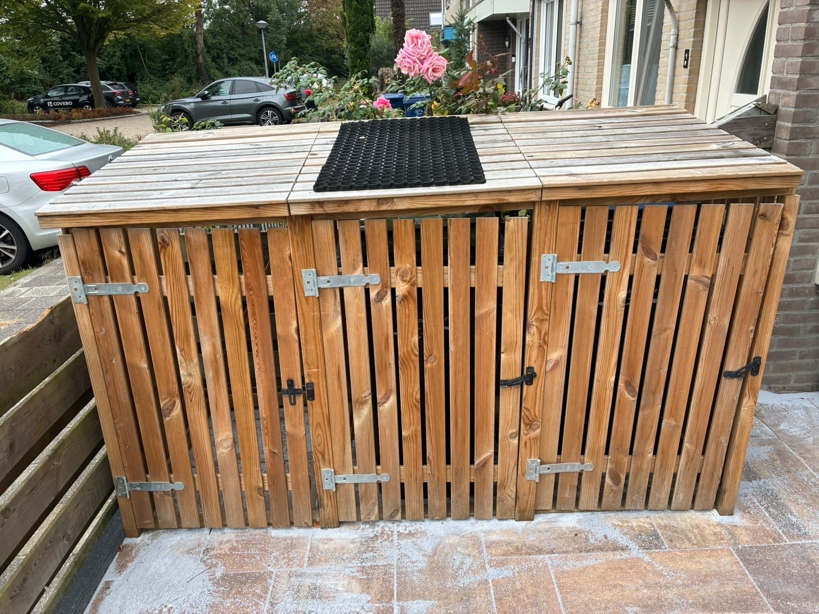Houten kliko kast voor 3 containers - Zo goed als nieuw, Ophalen, Zo goed als nieuw, Hout, Containerberging