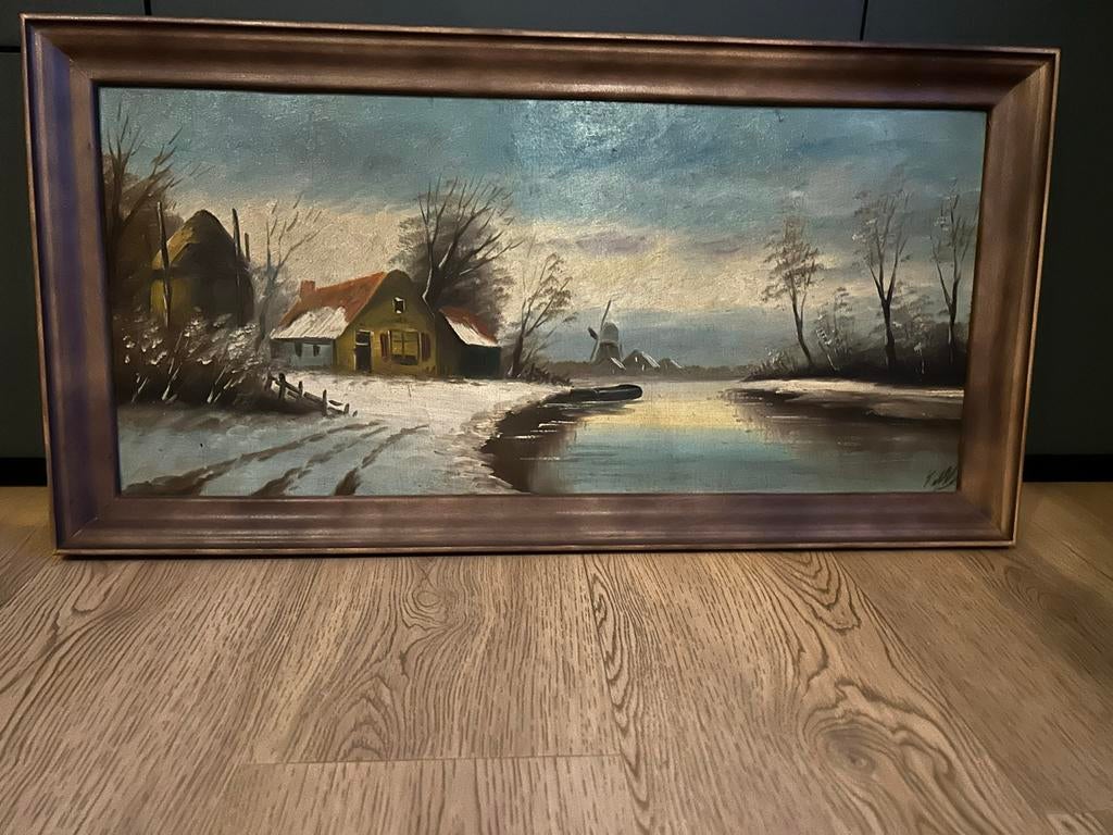 Schilderij winterlandschap met molen, Ophalen
